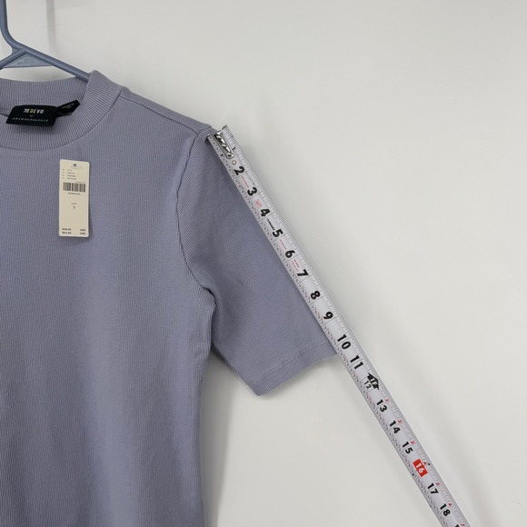 NWT Maeve Anthropologie Ribbed Mock Neck Elbow Sleeve Top Sky Purple Small *FLAW - Picture 9 of 12